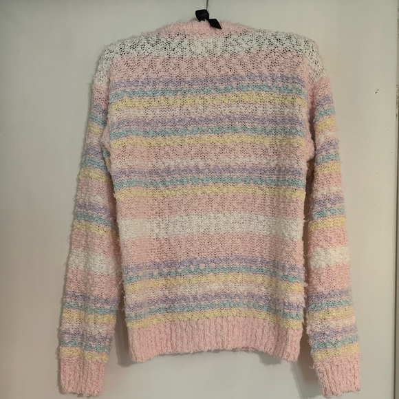 Vintage Pastel Striped Chunky Knit Women's Sweater Cozycore - Picture 2 of 6